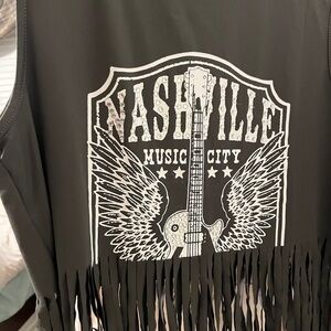 Nashville Music City Black Fringe Tee w/Bling!